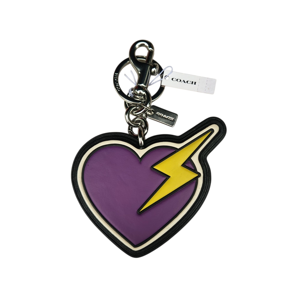 Coach Purple Heart Yellow Lightning Bolt Bag Charm Keychain